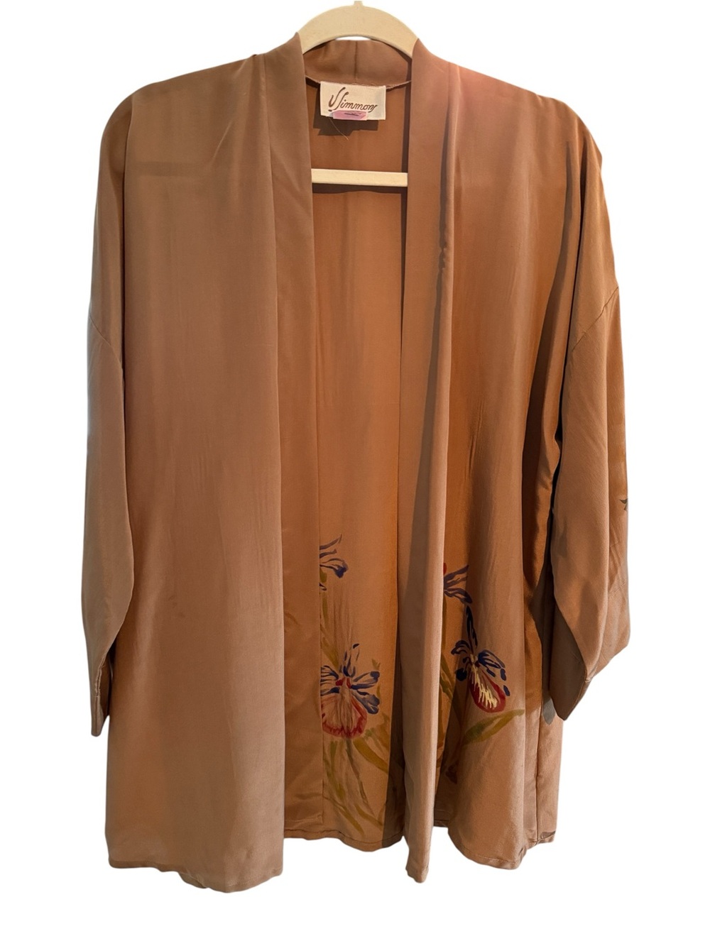 Vtg 60s Simmons 100% Silk Kimono Robe Hand Painted Floral Haori Luxury Boho